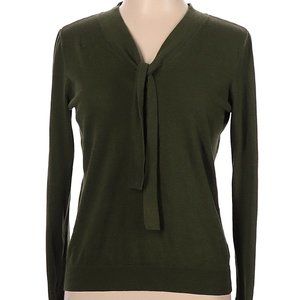 🌿🌹🌿 Elegant Olive Moss Green Talbots Tie Sash Tailored Career Sweater - L